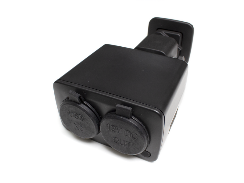 black usb charger with lids closed