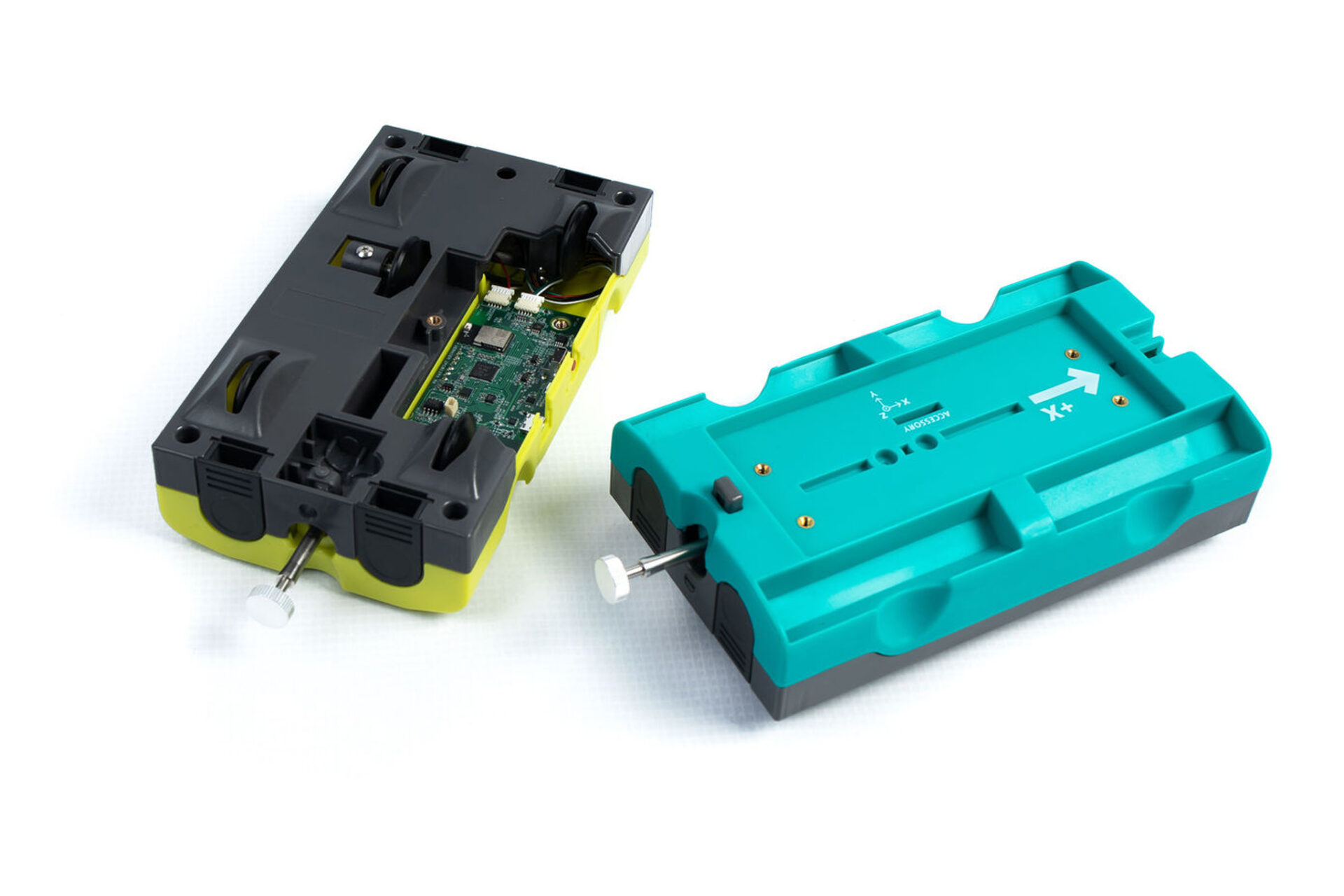 neon yellow and bright turquoise plastic smart dynamics carts